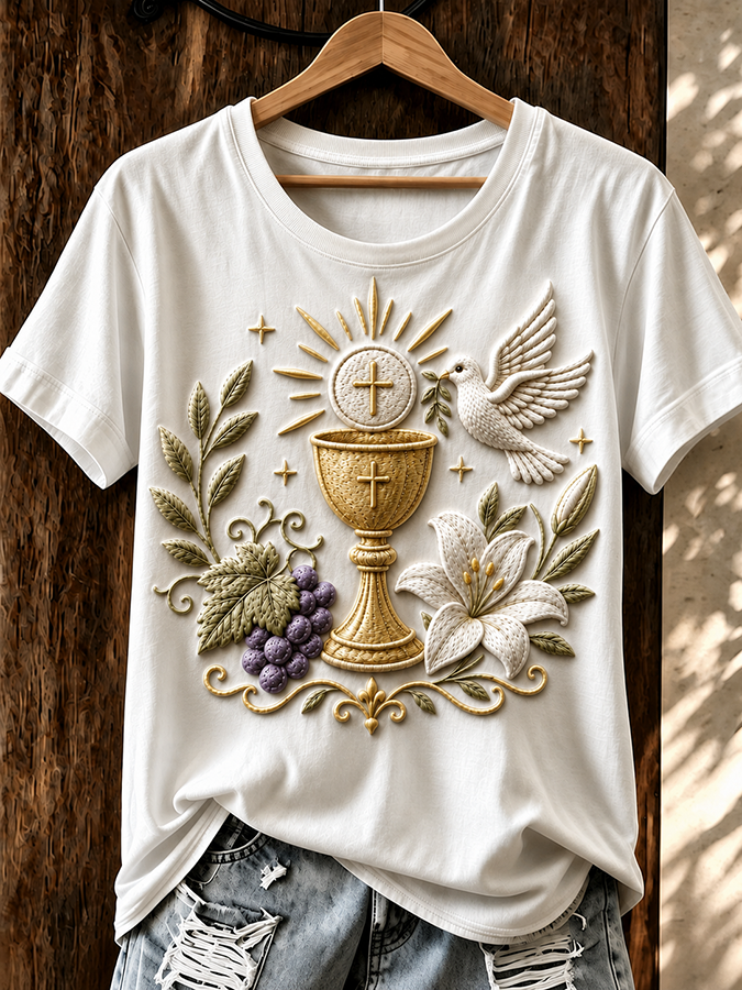 Women'S American Cross White Dove Faith Printed Casual T-Shirt