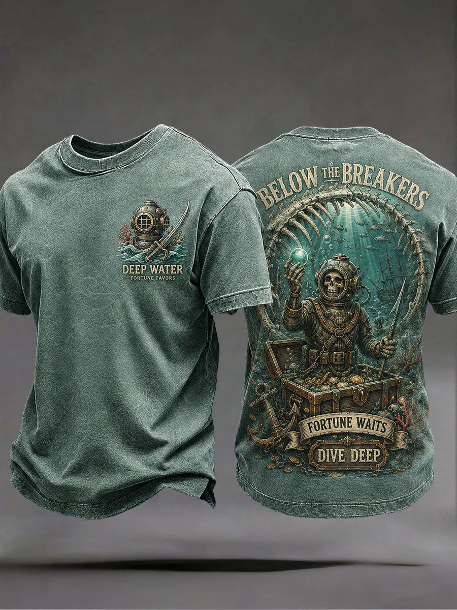 Men's "below the breakers fortune waits dive deep" T-shirts