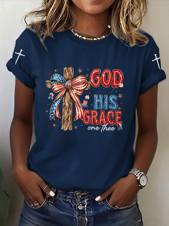 Women's Casual American Solitary Cross Printed T-shirt