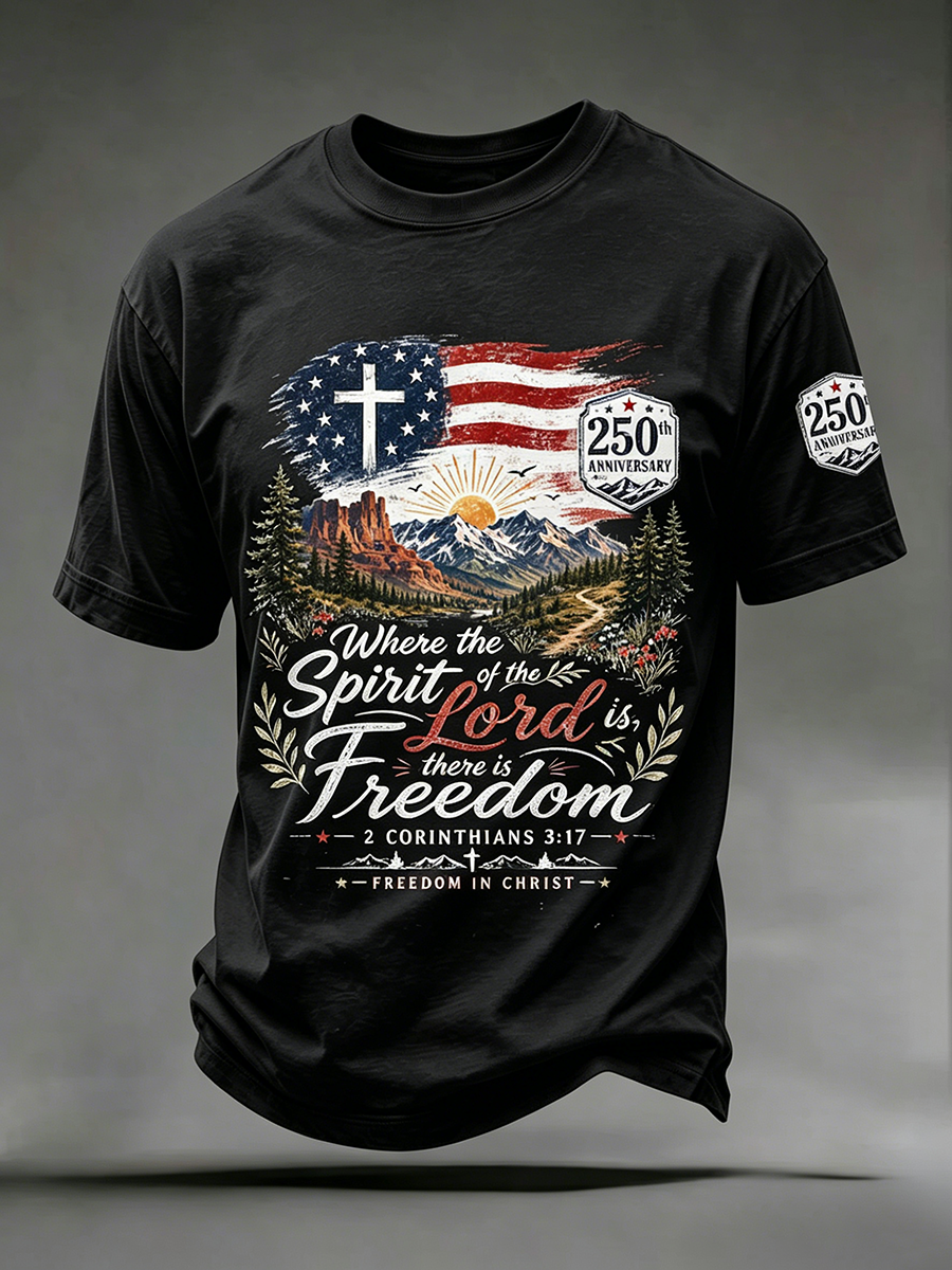 250Th Anniversary Cross Print Casual Round Neck T-Shirt From The United States