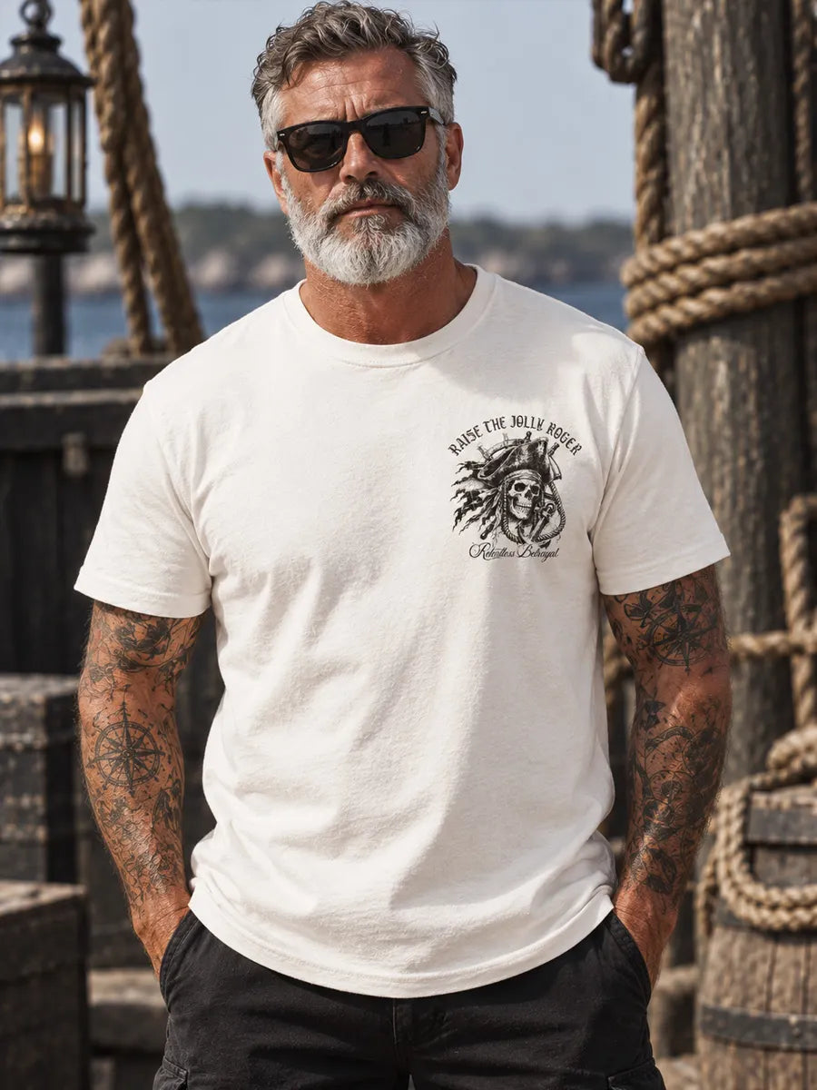 Raise the Jolly Roger Vintage Pirate Print Short Sleeve T-shirt
