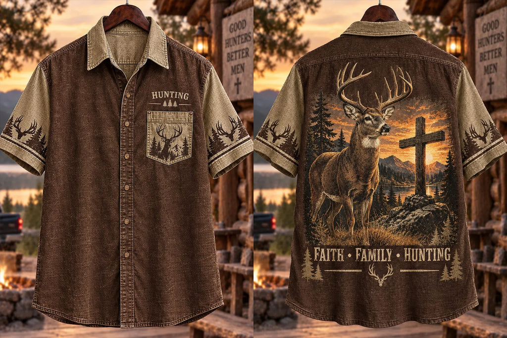 Retro Deer Hunting Art Print Casual Shirt