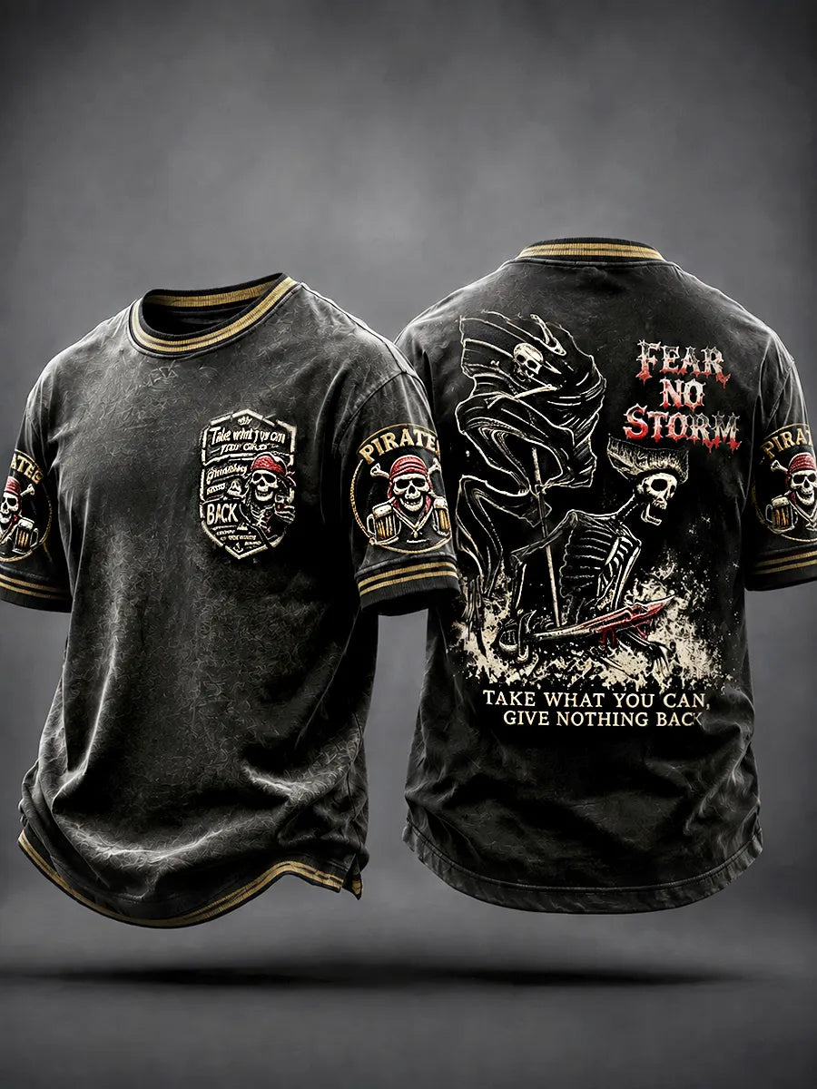 Menâ€TMs Black Pirate-Print Casual T-shirt