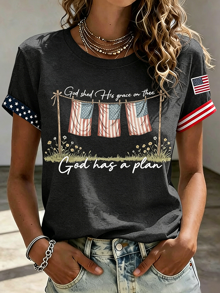 American Faith Jesus Slogan Commemorative Printed Casual T-Shirt
