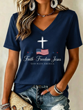 Women's Faith Freedom Jesus God Blessing America Printed T-shirt