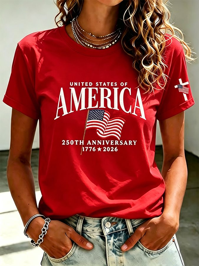 Women'S America Flag Printed Casual T-Shirt