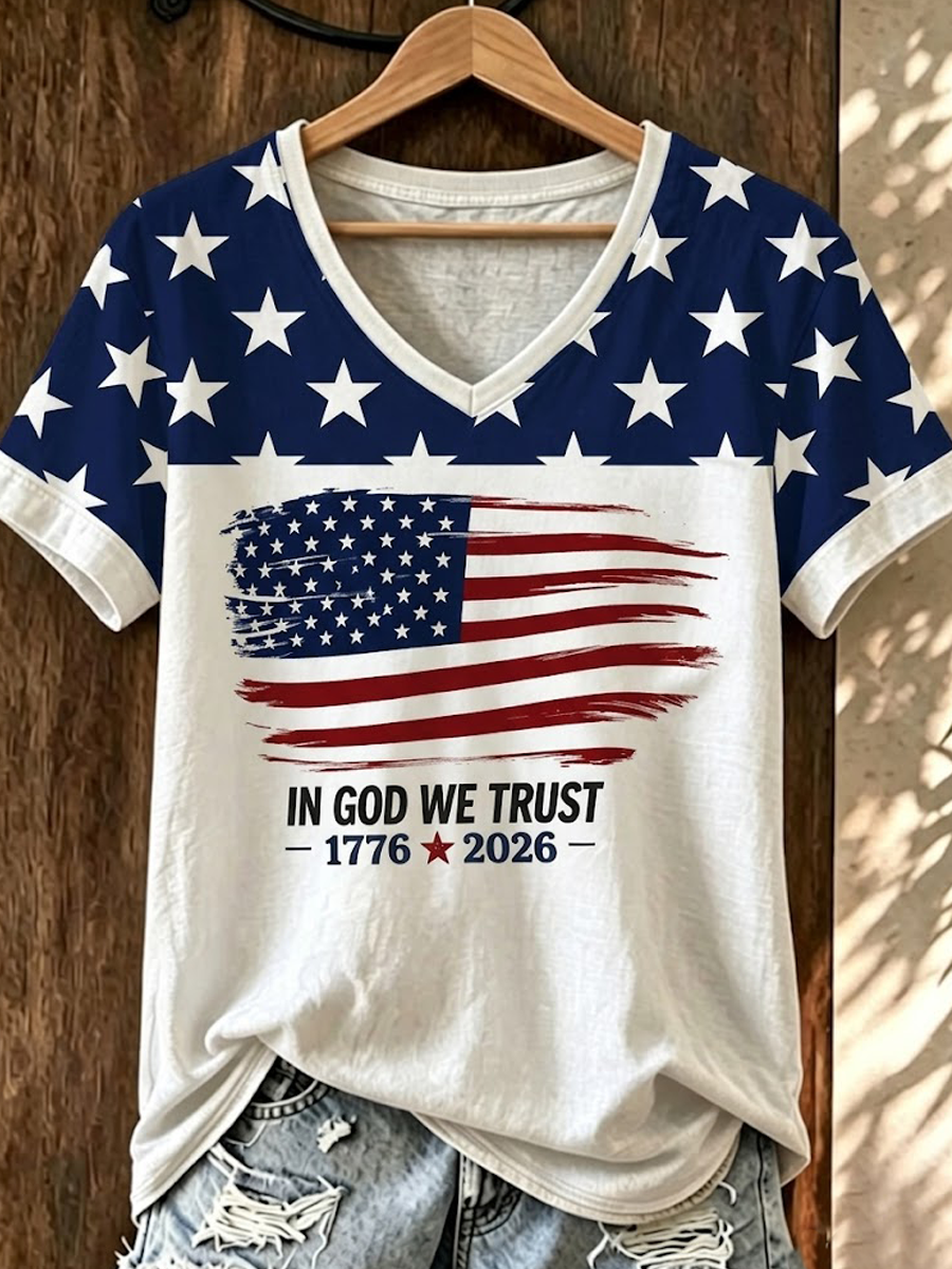 Women'S America Flag Print Casual T-Shirt