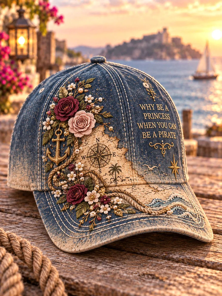Why Be a Princess Pirate Floral Nautical Baseball Cap
