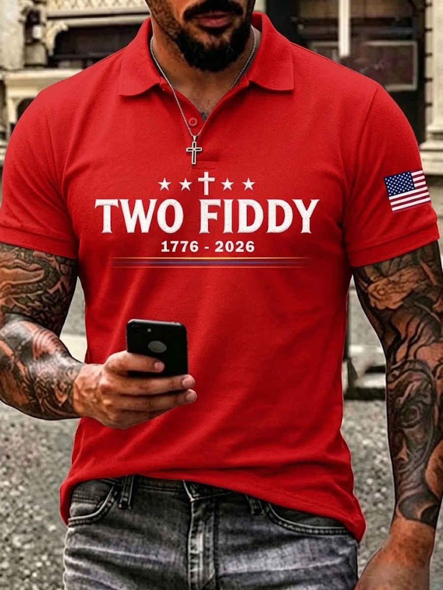 Men's Retro Two Fiddy Print Polo Shirt