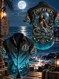 Men’s Vintage “LOST AT SEA · FOUND THE SIREN” Printed Short Sleeve Shirt