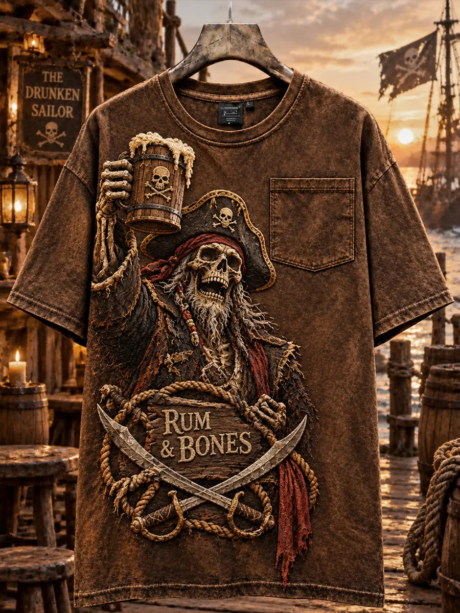Men’s Pirate Rum Nautical Graphic Pocket T-Shirt
