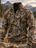 Men's Retro Hunting Culture Print Casual Zip-Up Sweatshirt