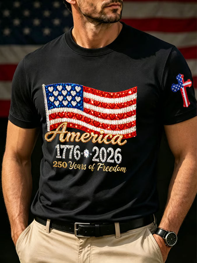 Men's America Flag Printed Casual T-shirt