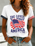 Women's Love for Jesus and American Too V-Neck T-shirt