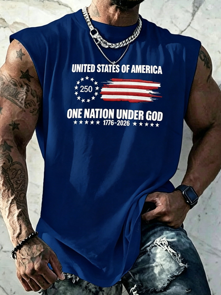 Men'S 250Th Of American Flag One Nation Under God Print Casual Vest
