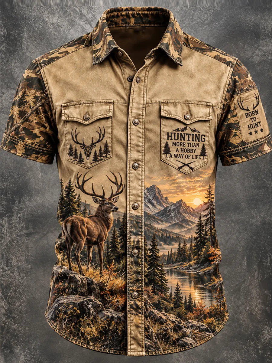 Men’s Retro Hunting Season Art Print Casual Shirt
