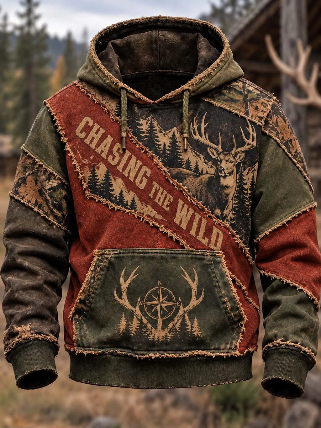 🦌🧭 Chasing The Wild Deer Antler Compass Hoodie