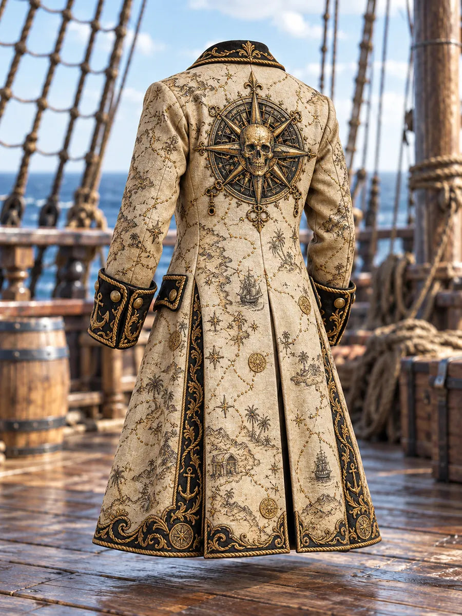 🧭 Men's Navigational Map & Skull Compass Pirate Coat