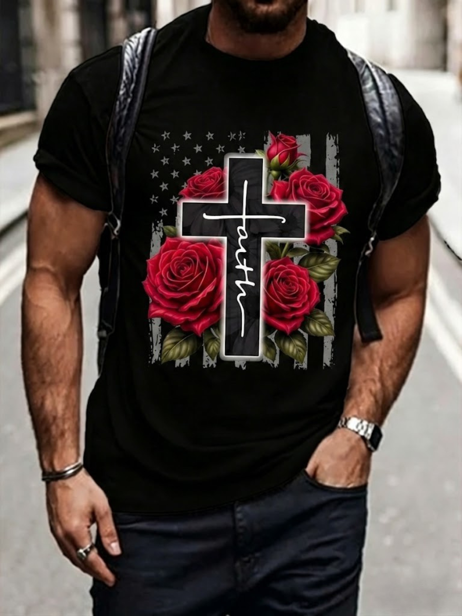 Men'S Retro Independence Day Eagle Pattern Washed Print Art T-Shirt