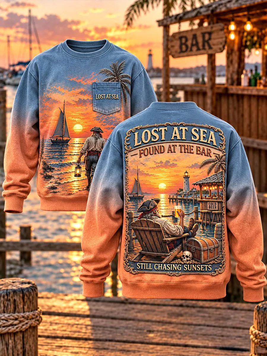 Lost at Sea, Found at the Bar Pirate Sunset Gradient Vintage Crewneck Sweatshirt