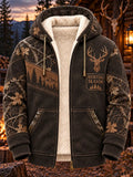 Mountain Forest Buck Vintage Hunting Sherpa-Lined Hoodie