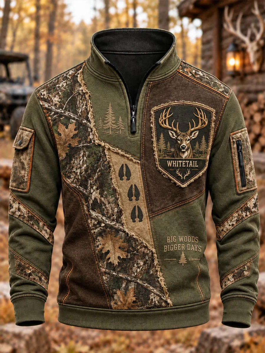 Men's Retro Hunting Culture Print Zip Sweatshirt