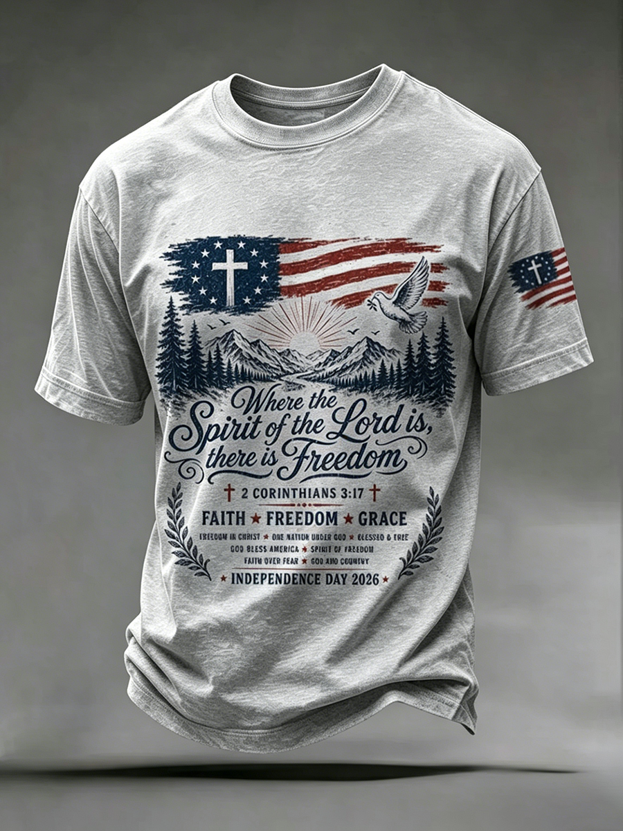 250Th Anniversary Cross Print Casual Round Neck T-Shirt From The United States
