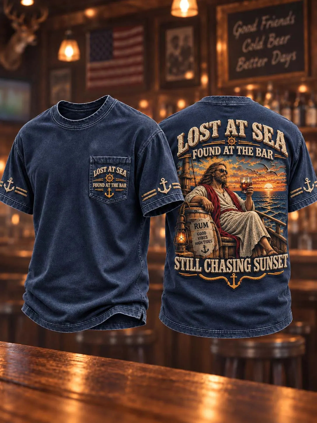 🍺 ⚓ Lost At Sea Found At The Bar T-Shirt