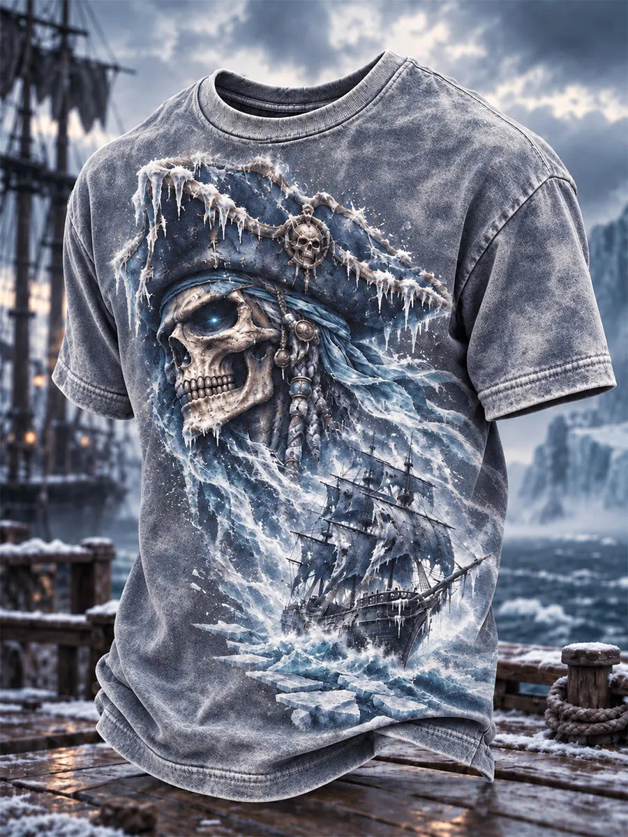 Frozen Pirate Skull Ghost Ship Men’s T-Shirt