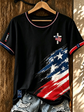 Women'S American Patriotic Cross Round Neck T-Shirt