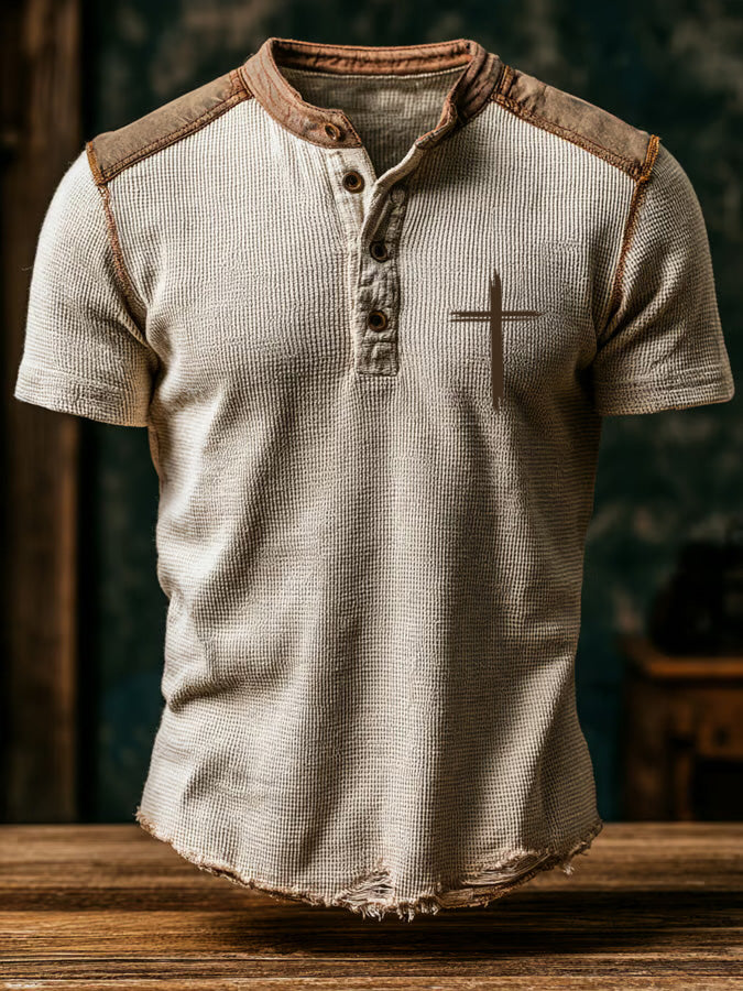 Men's Faith Cross Knitted Henley Button Top