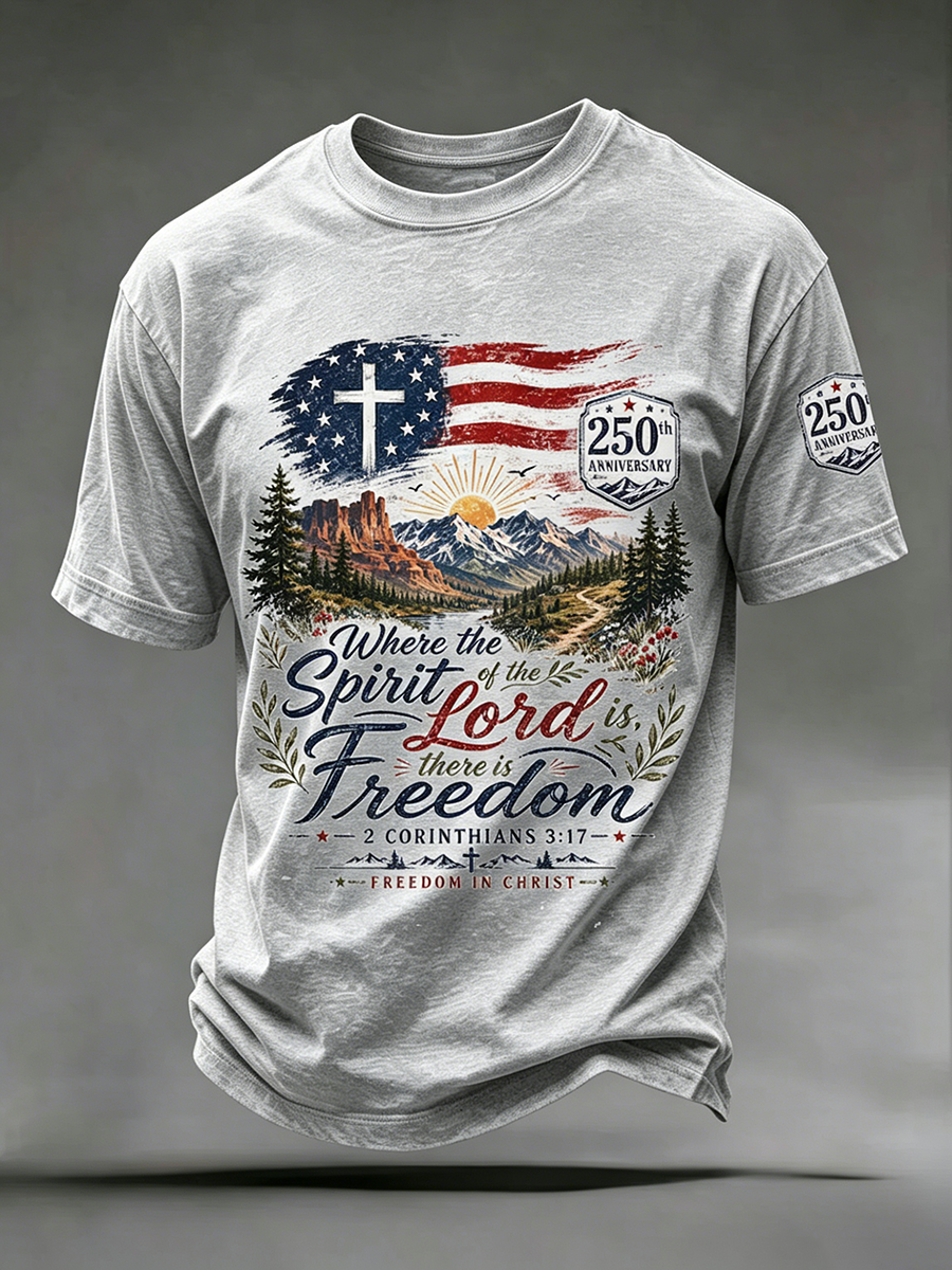 250Th Anniversary Cross Print Casual Round Neck T-Shirt From The United States