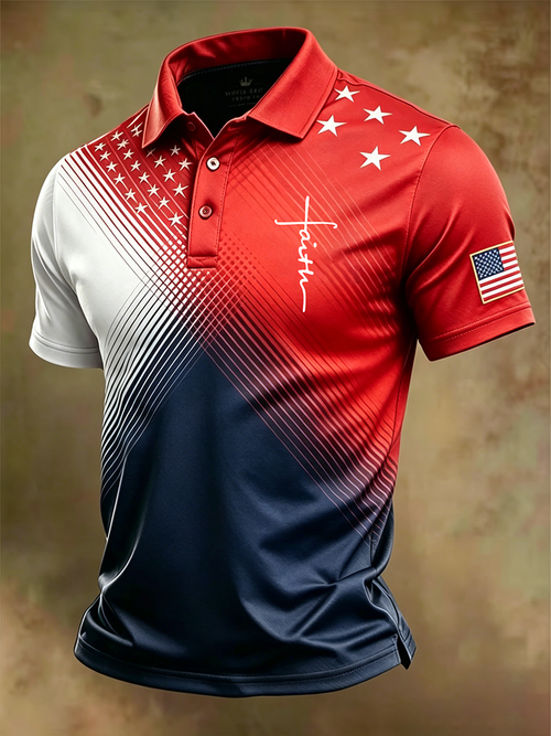 250Th Anniversary American Gradient Flower Faith Commemorative Printed Polo Shirt