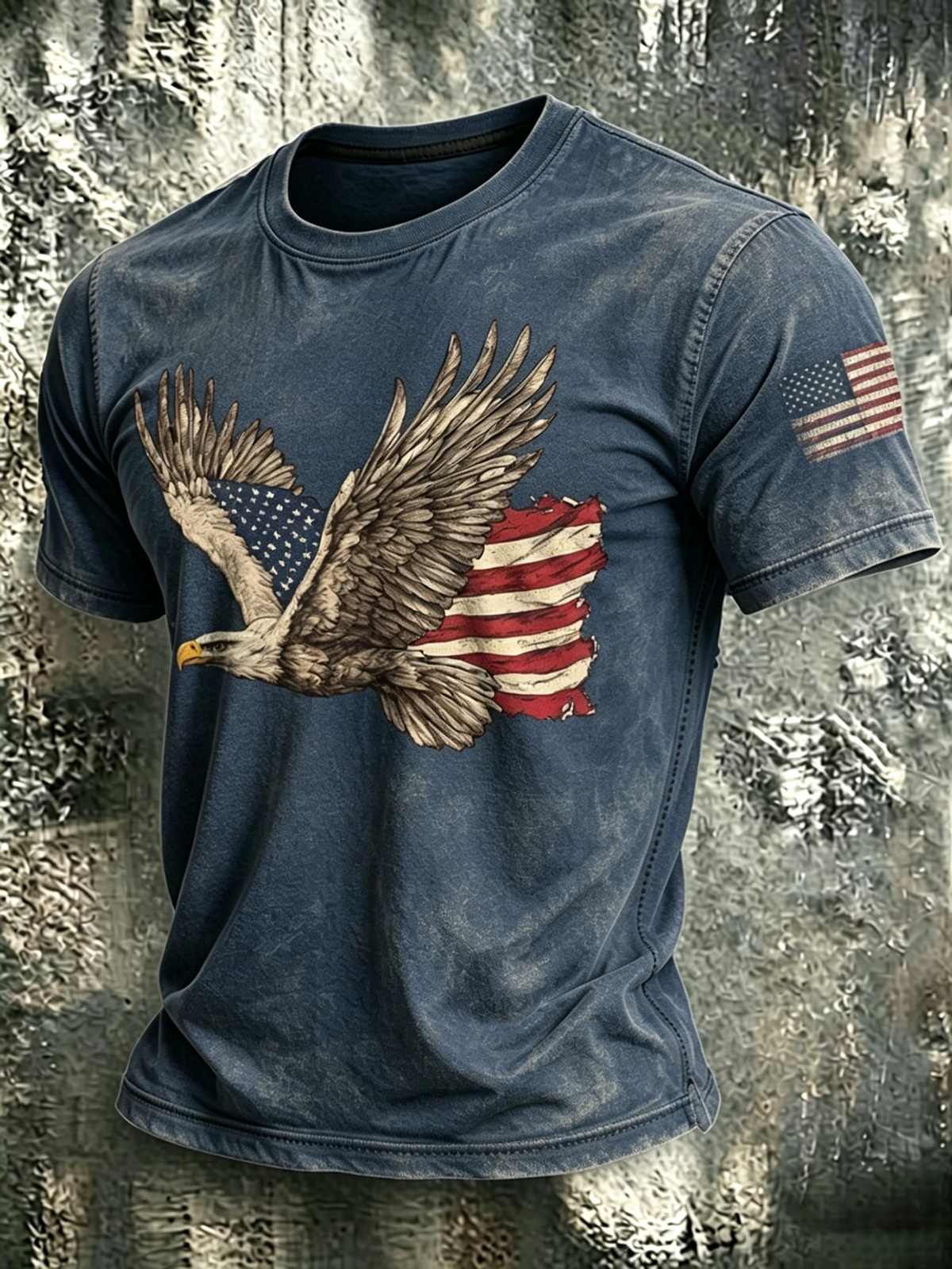250Th Anniversary Flag Of The United States Bald Eagle Washed Round Neck T-Shirt