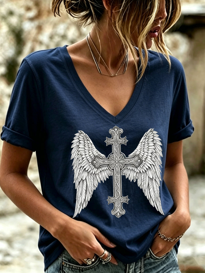 Women's Faith Over Fear Angel Wings Casual T-shirt