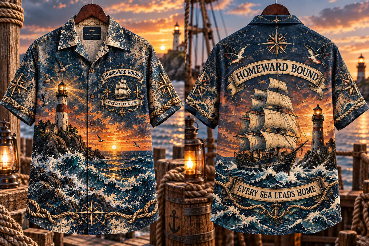 🧭 Homeward Bound Vintage Nautical Men's Hawaiian Shirt