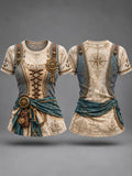 Women's Vintage-Style Pirate Art Print Casual T-Shirt