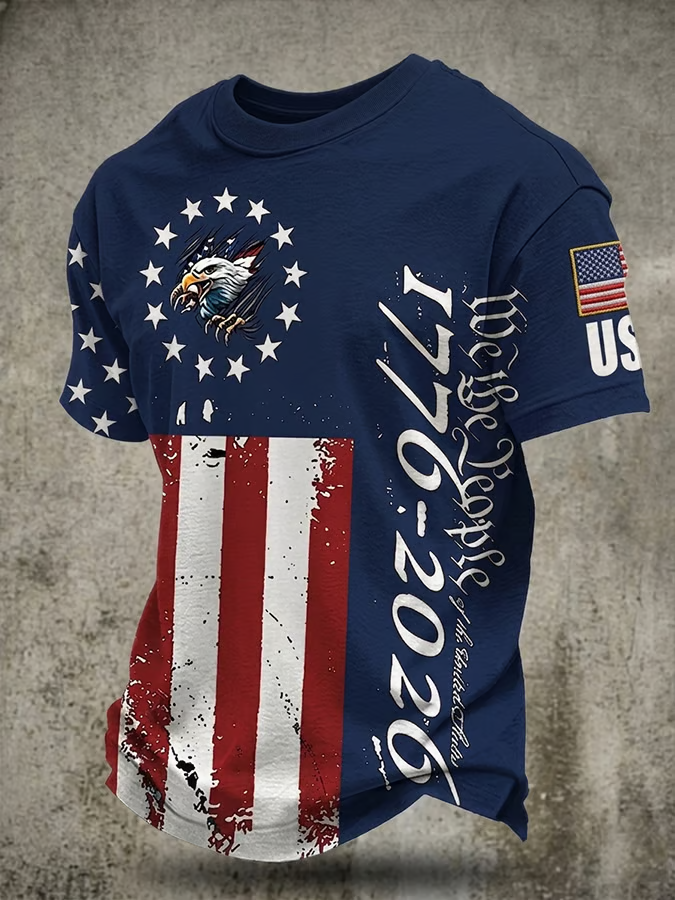 Men's American Independence Day Eagle Printed T-shirt