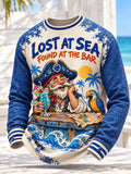 Lost at Sea Pirate Cocktail & Parrot Men's Fun Long Sleeve Shirt
