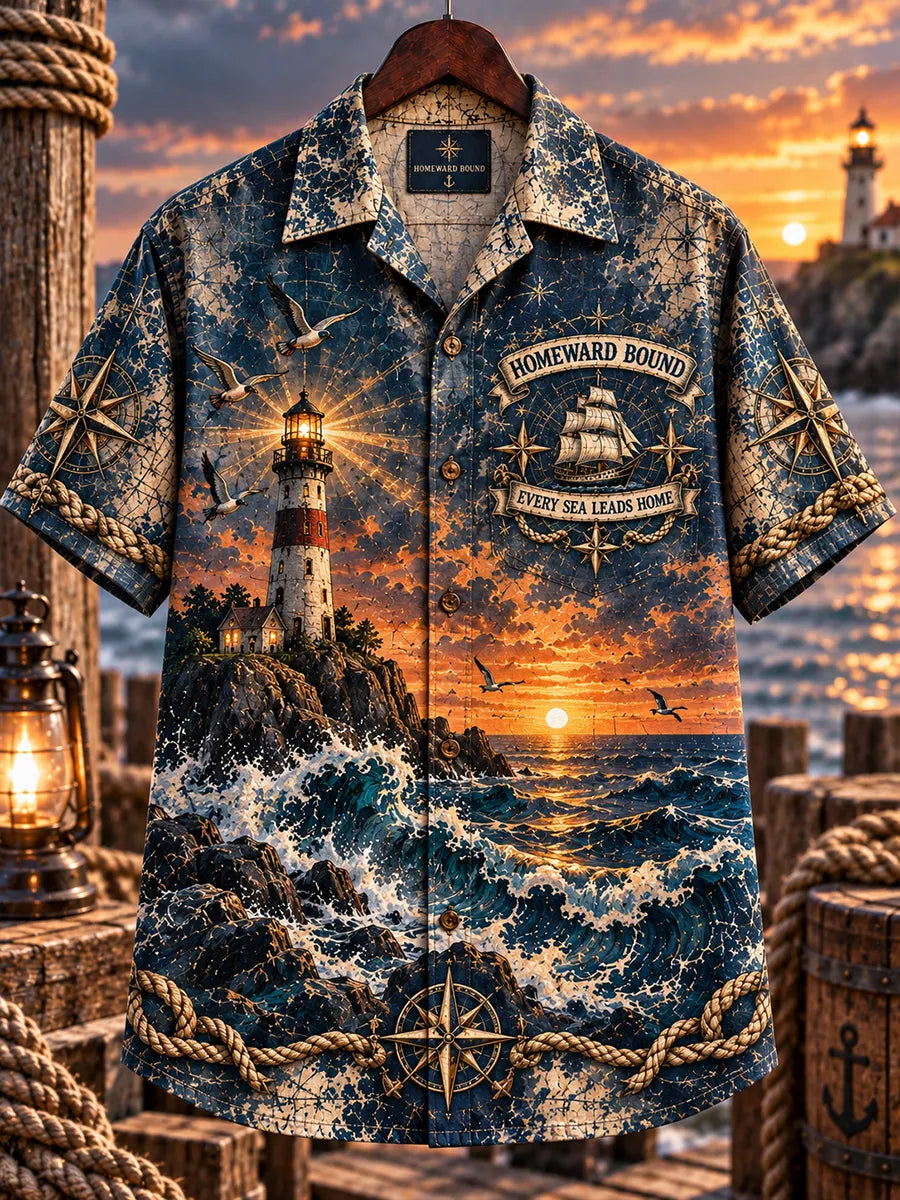 🧭 Homeward Bound Vintage Nautical Men's Hawaiian Shirt