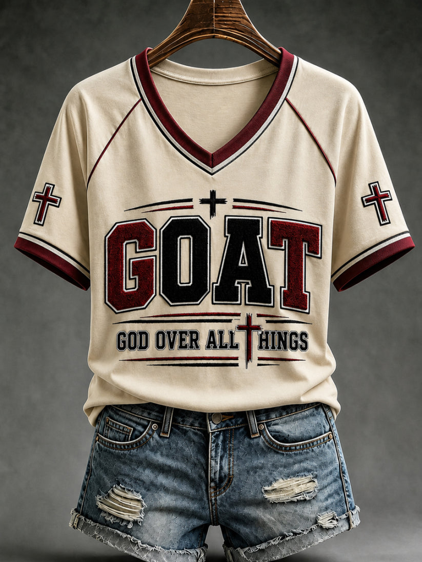 Women'S Christian Goat God Omnipotent Cross Short Sleeve T-Shirt