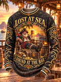 Lost at Sea Found at the Bar Retired Pirate Men's Luxury Long Sleeve Shirt