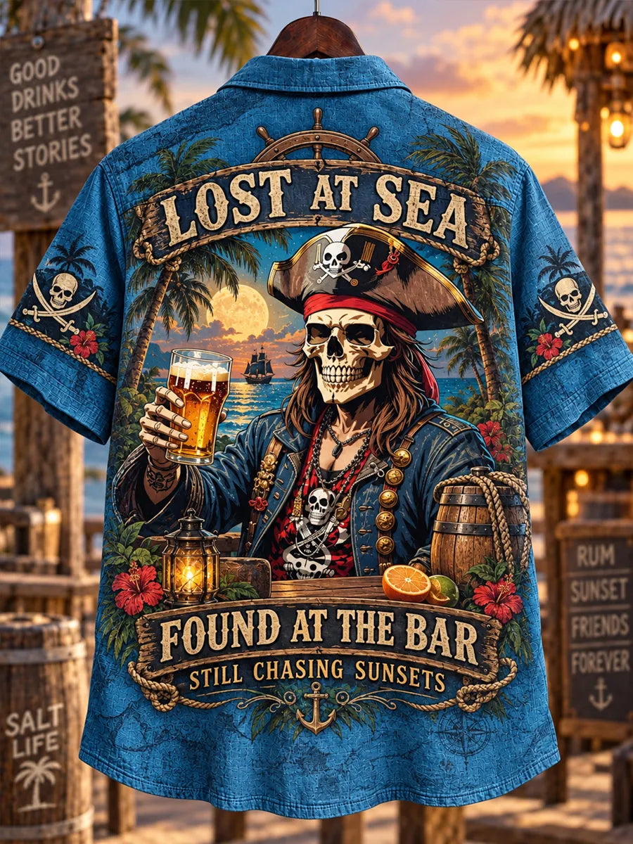 Men's "LOST AT SEA FOUND AT THE BAR STILL CHASING SUNSETS" Print Shirt