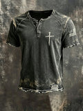 Men'S Faith Cross Washed Henry Button Up Shirt