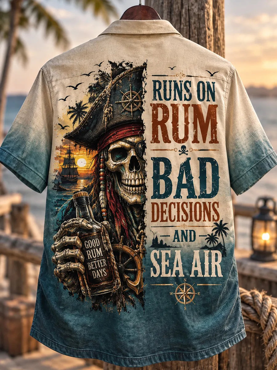Runs On Rum, Bad Decisions & Sea Air Pirate Hawaiian Shirt
