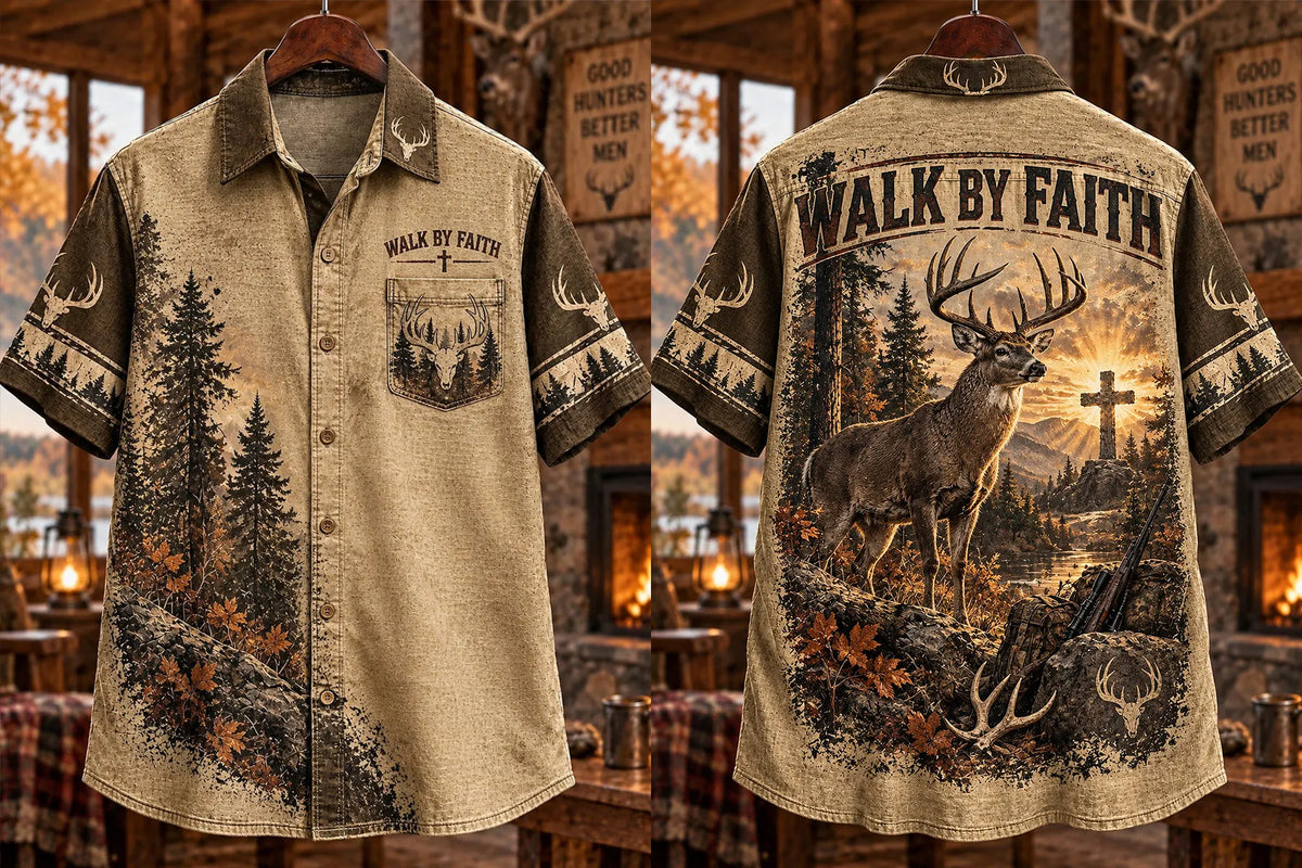 Retro Deer Hunting Culture Art Print Casual Shirt