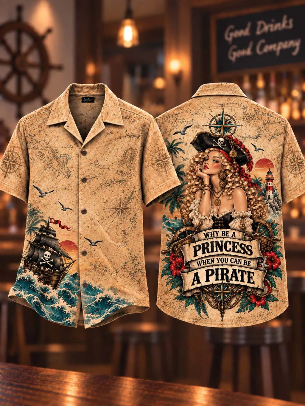 🏴‍☠️ Why Be A Princess When You Can Be A Pirate Vintage Map Graphic Shirt