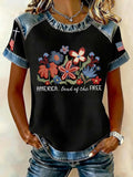 Women'S 250Th Anniversary American Cross Denim Printed Casual Top