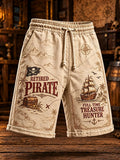 Men’s Vintage Retired Pirate Treasure Map Drawstring Shorts