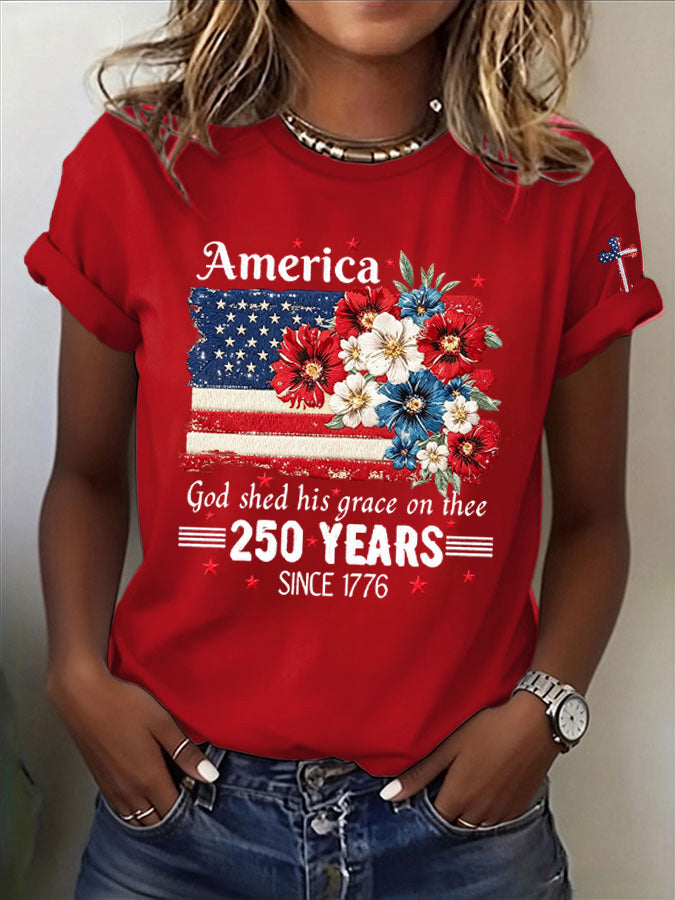 Women'S America Flag Printed Casual T-Shirt